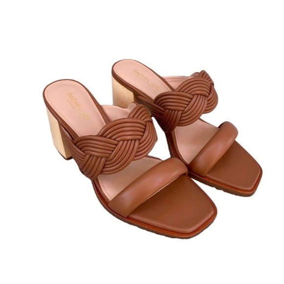 Rachel Zoe Tara Peep Toe Mule Heeled Sandal in Cognac Sz 5.5 - Picture 1 of 12